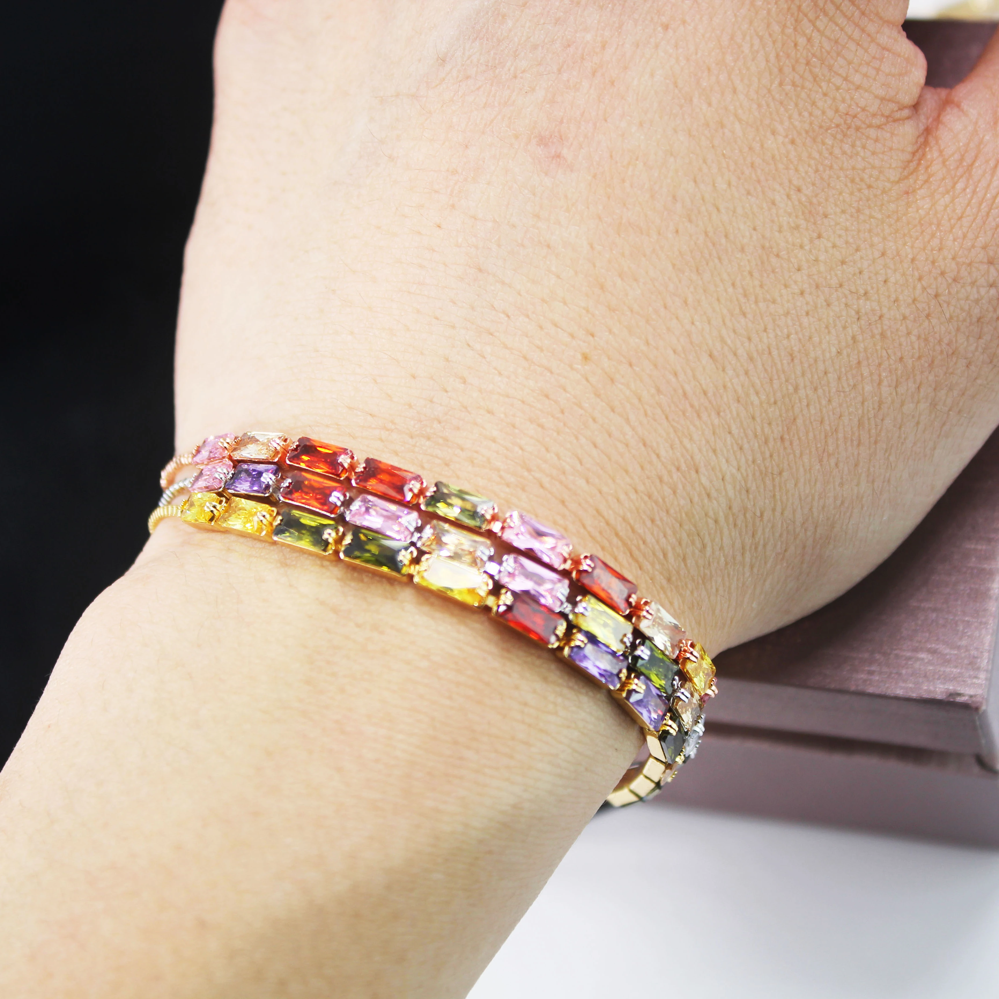 BMZ 2024 New top grade quality colorful crystal stones bling adjustable wrap tennis bracelet