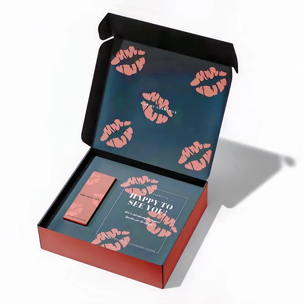 Free Sample Custom Logo Pink Kraft Corrugated Mailer Color Box Handles Style for Lipstick and Blush Cosmetic Shipping Packaging