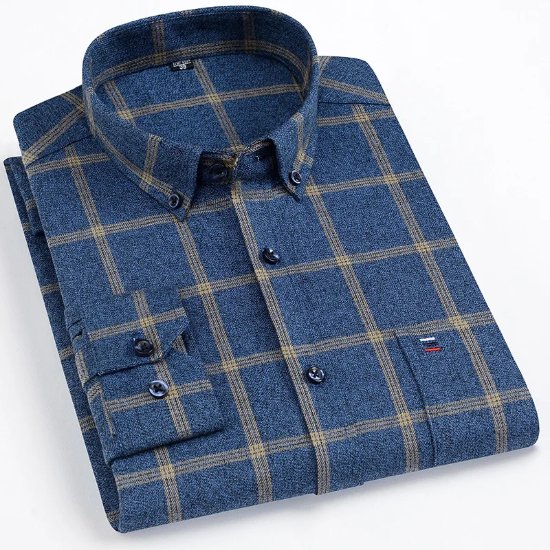 Custom logo flannel casual ground wool plaid shirt for men