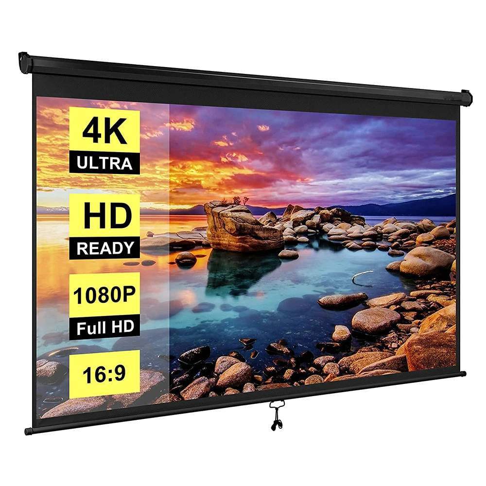 XJK 60 Inch 4:3 Matt White Hand-pulled Self-locking Projector Screen Wall-mounted Hd Manual Automatic Locking Projection Screen