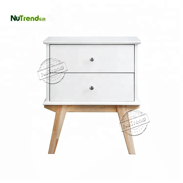 Nordic Narrow White Modern Wood Living Room Sofa Side End Table with 2 Drawers Mid Century Retro Bedroom Night Stand Table