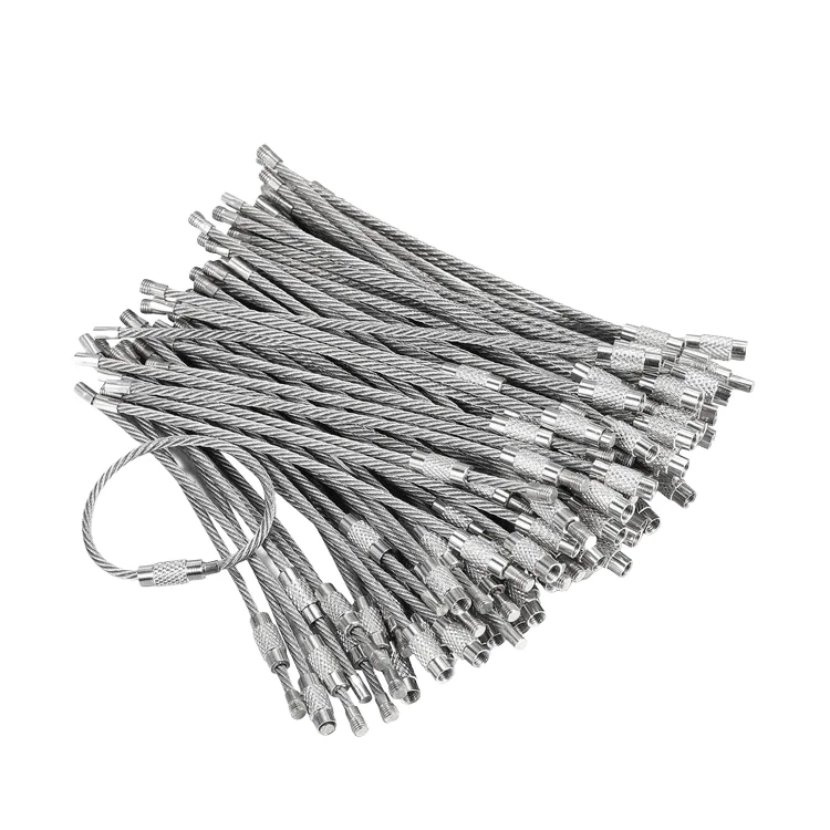 4 Inch Stainless Steel Wire Keychain Cable with 1.5 mm & 2 mm Diameter Metal Key Ring Loop