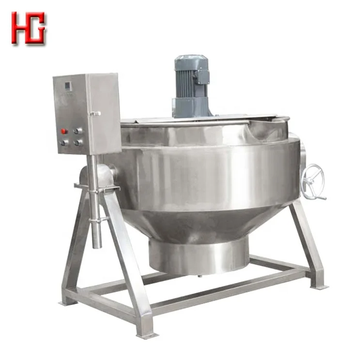 500 liters industrial tiltable jam maker jacketed kettle pork meat / beef cooking pot gas heating cooking mixer