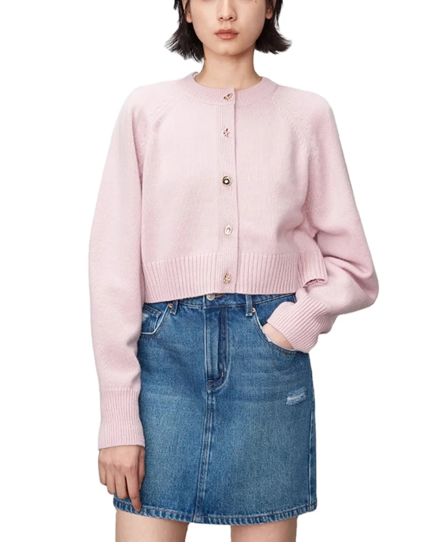 custom low MOQ winter women thick Slim fit pink angora cardigan sweater
