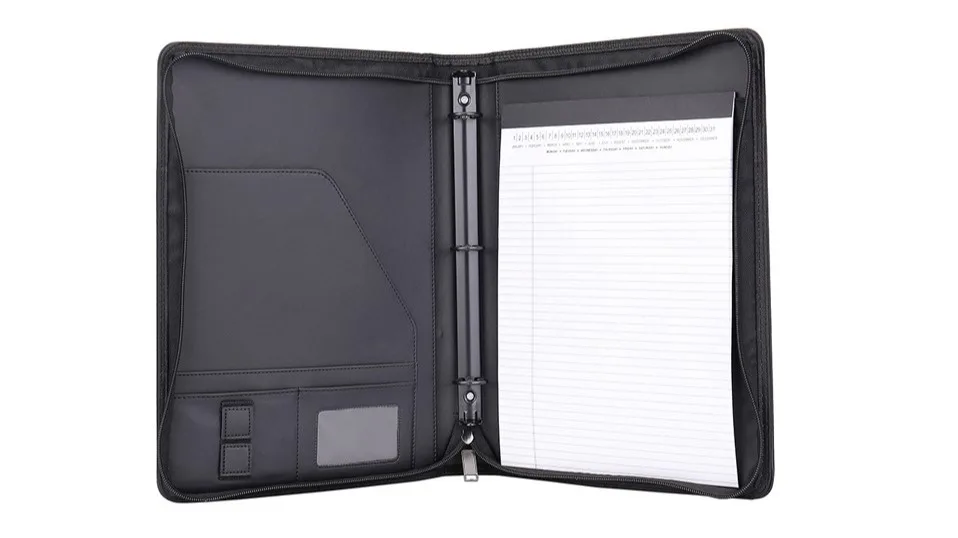 Customized Zip Round Pu Leather File Folder USB Date Line Storage 3 Binder Card Holder Document Portfolio File Folder