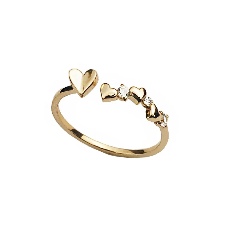 Trendy 925 Sterling Silver Heart Shape Ring 14K Gold Plated Female Index Finger Ring