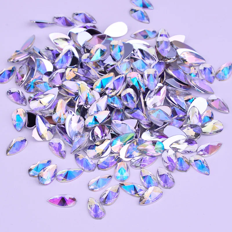 8*13mm 9*18mm Red AB Teardrop Crystal Stones Flatback Acrylic Strass Applique Non Sewing Rhinestones for Handmade Crafts