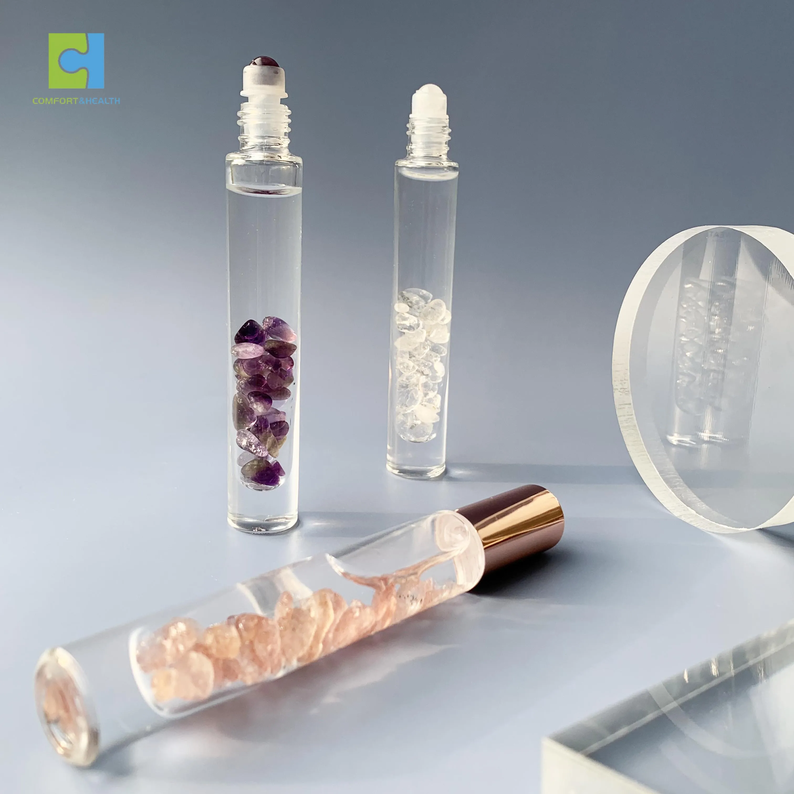 natural gemstone essential oil bottle beauty high roller gemstone point Gua Sha style sculpting tool