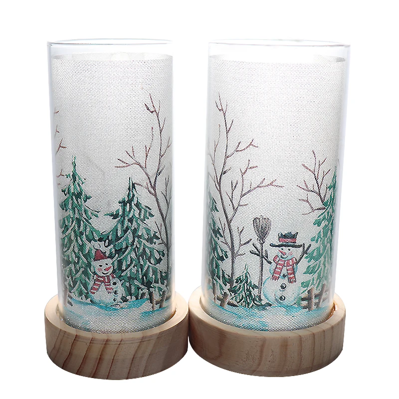 Newish Decorative Display Clear Led Warm Light Glass with Wood Base For Home