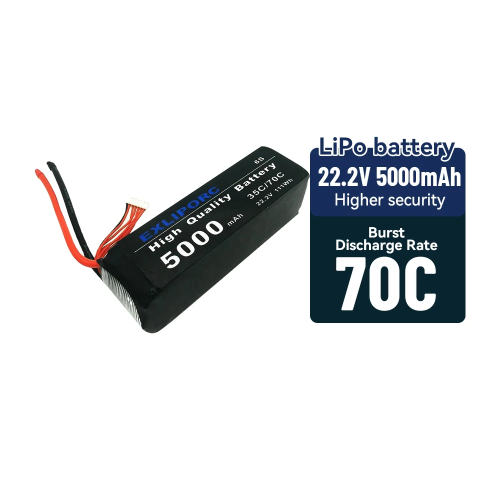 EXLIPORC FPV Drone Battery 6S2P 22.2V 5000mah 70C XT60 21700 cell RC battery pack for RC boat car UAV drone