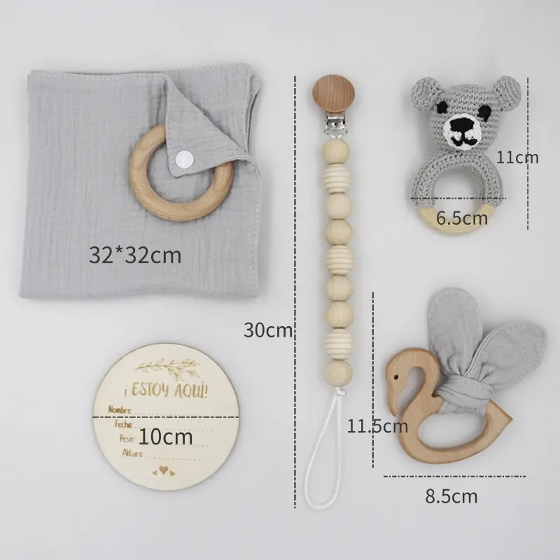 New Design baby wooden ring Comforter newborn baby  teething  toy milestone rattle Baby Wooden Teether Ringt