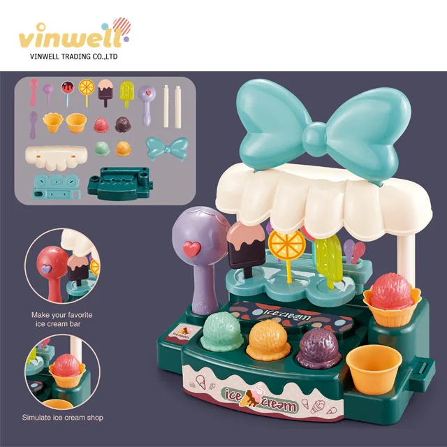 20PCS ice cream shop design with lights and music cash register toy set pretend play set supermarket