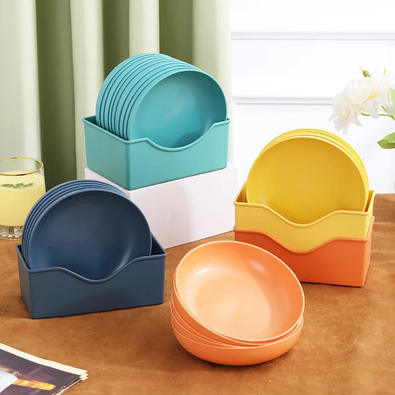Reusable Unbreakable Wheatstraw Plastic Dishes Dinner Plates Microwavable Wheat Plates Camping Plates Set