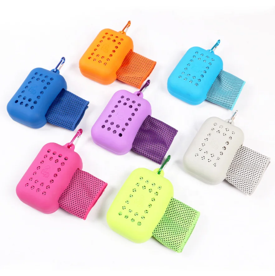 100% Polyester chill cool towel instant cooling gym sport microfiber custom sports cooling towel custom logo with silicone case