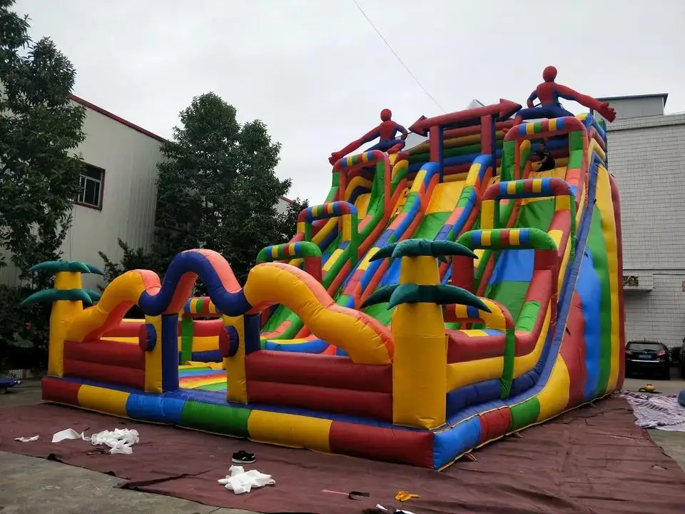 Commercial 3 lane Inflatable Dry Slide Bouncer Combo Inflatable Rainbow Jungle Slide for party rent