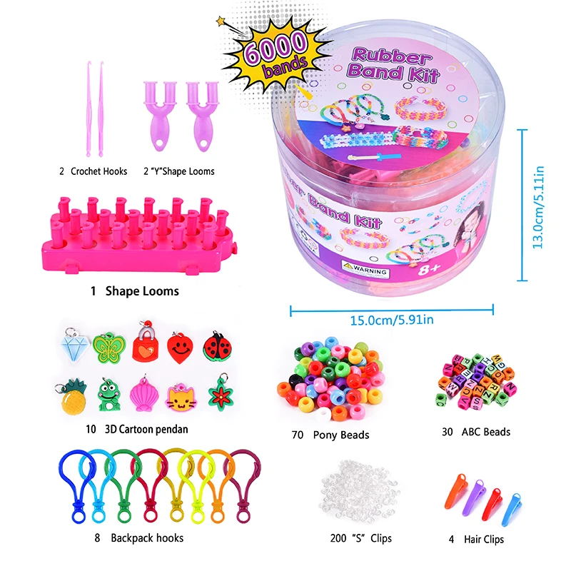 Wholesale 6000+ Rubber Weave Bracelet Starter 13 Colors Loom Bands Kit for DIY Making Craft Girl Gift for Kids