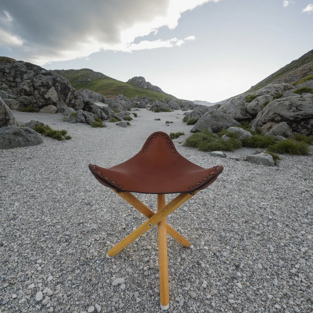 Factory Price Handmade Outdoor Hiking Camping Fishing Hunting Chairs Solid Wood Foldable Wooden Tripod Stool with Leather Seat