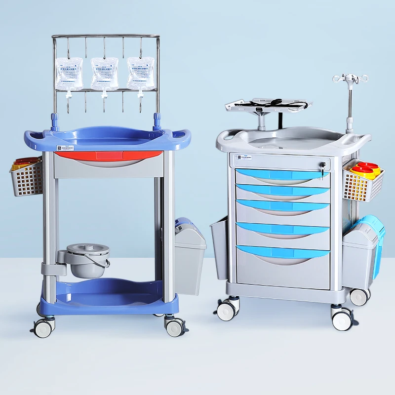 Manufacturer wholesale hospital ABS medical infusion double drawer double door double infusion hook blood transfusion trolley