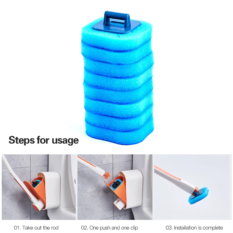 2024 new trend disposable sponge toilet cleaning brush set with cleaning fluid and replacement head