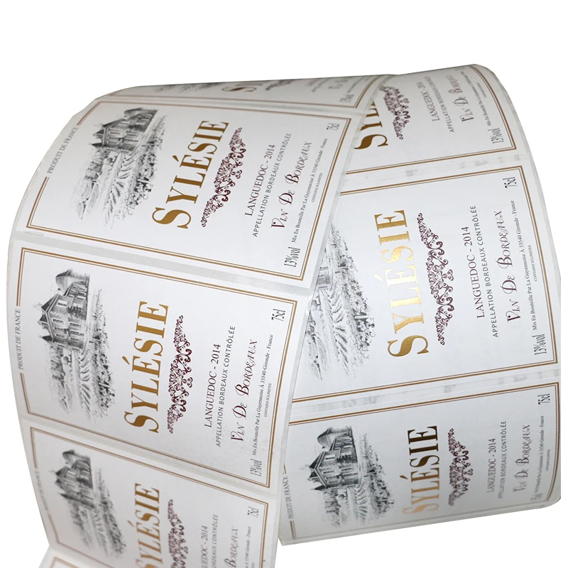 custom private printing label vodka wine bottle label matte texture paper gold foil embossed logo roll waterproof bottle sticker