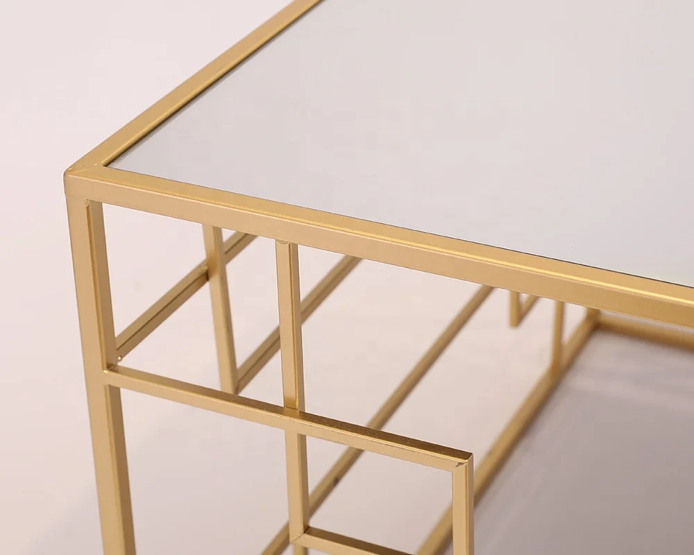 High and low tea table metal design top mirror set table