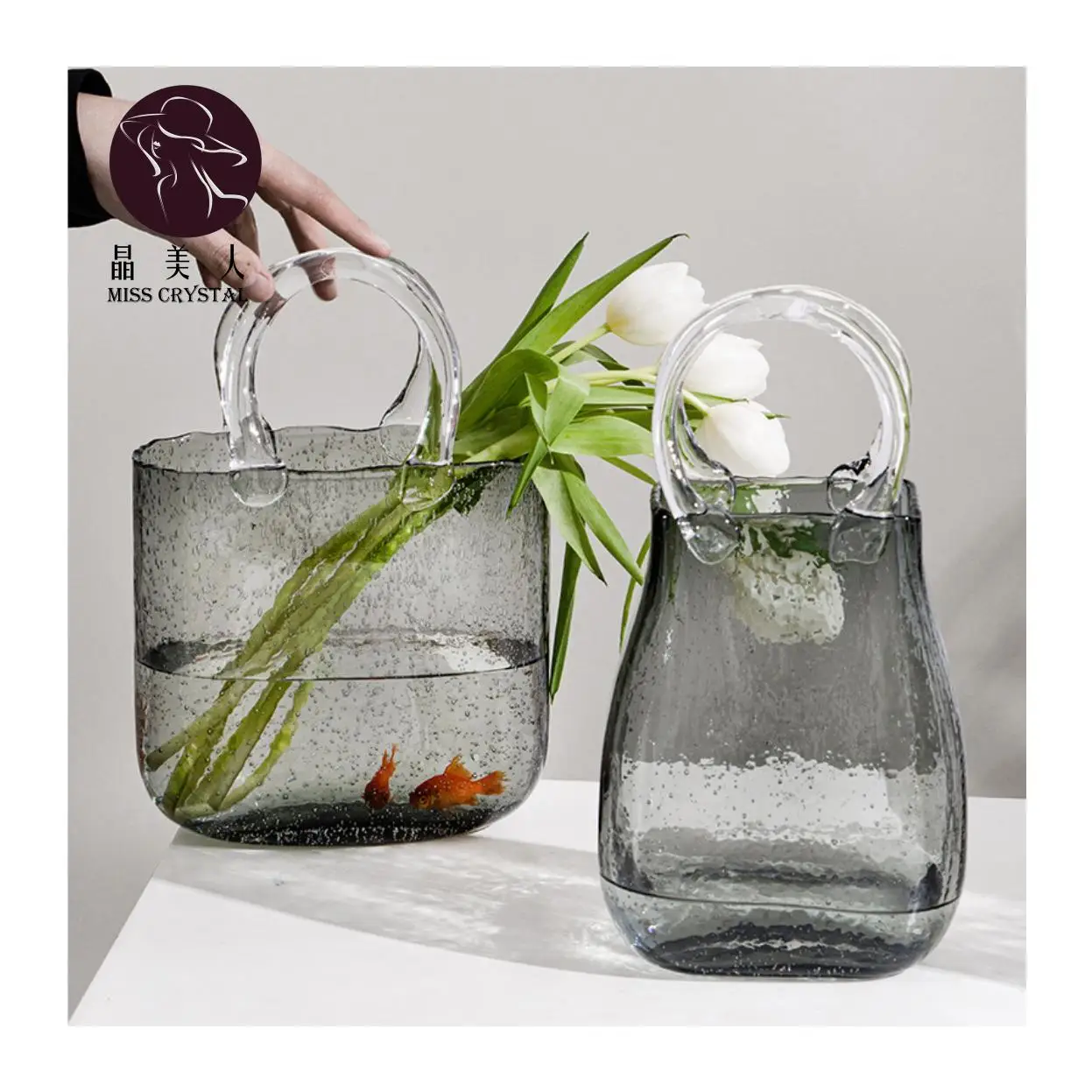 Modern Decoration Maison Clear Fish Tank ,Crystal Glass Flower Vase Handbag for Home Decor