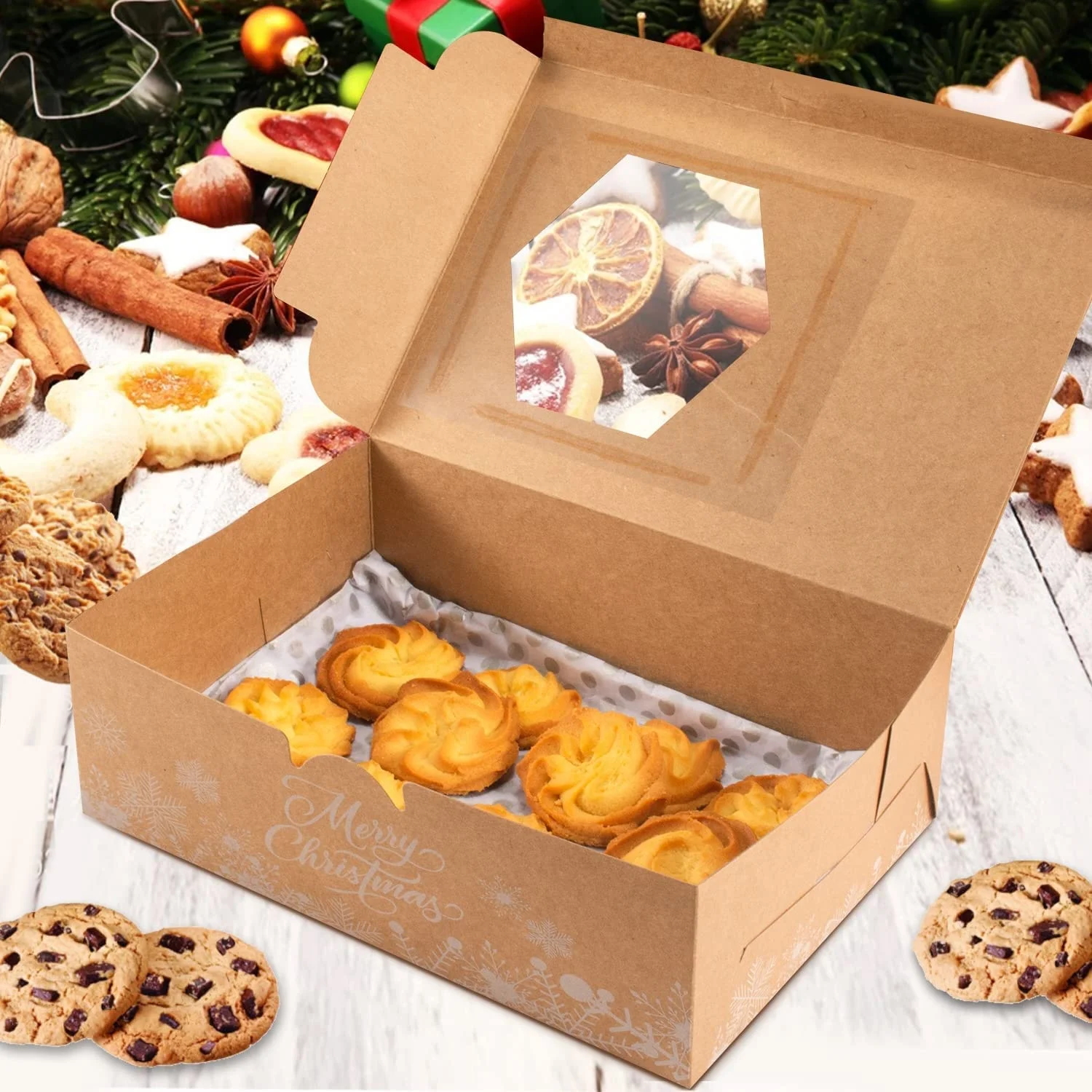 2022 Christmas Cookie Cake Candy Cardboard Boxes Food Bakery Treat Gift Boxes With Window