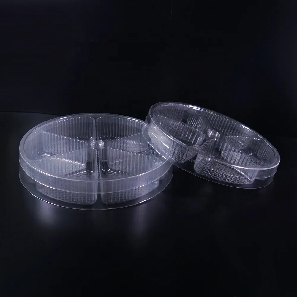 Одноразовый круглый пластиковый лоток для фруктов с крышкой 5 отделений