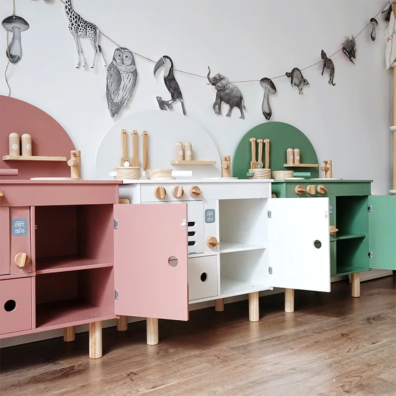 2022 New Wholesale Dropshipping Kids Pretend Cooking Set Nordic Retro Style Wooden Kitchen Toys Play Set
