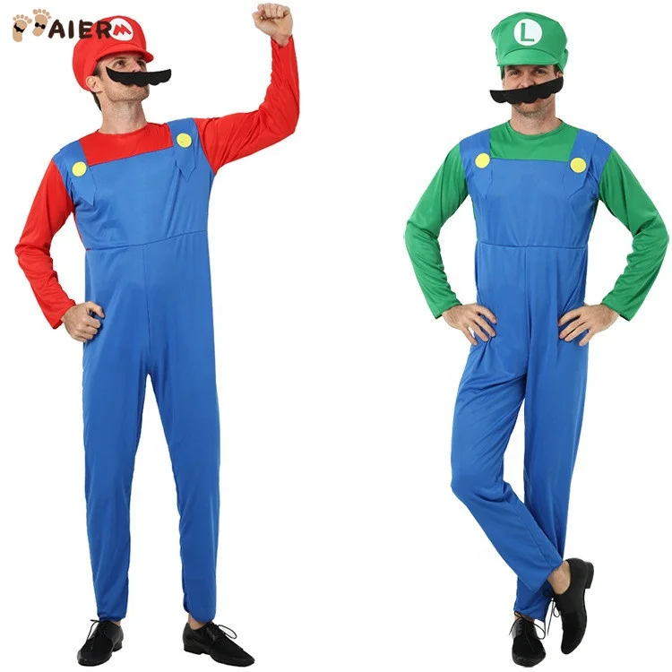 
Halloween Funny Super Mario Luigi Brother Costume With Hat Kids Children Adult Cartoon Fantasia Cosplay Jumpsuit 