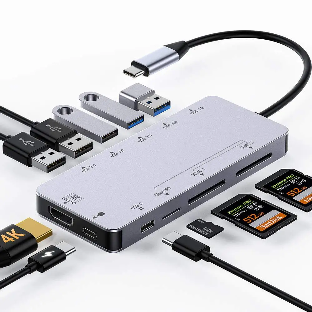 USB Type C адаптер 11 в 1, USB C концентратор для Full HD PD кардридера Type C 3,1, USB концентратор для ноутбука/планшета