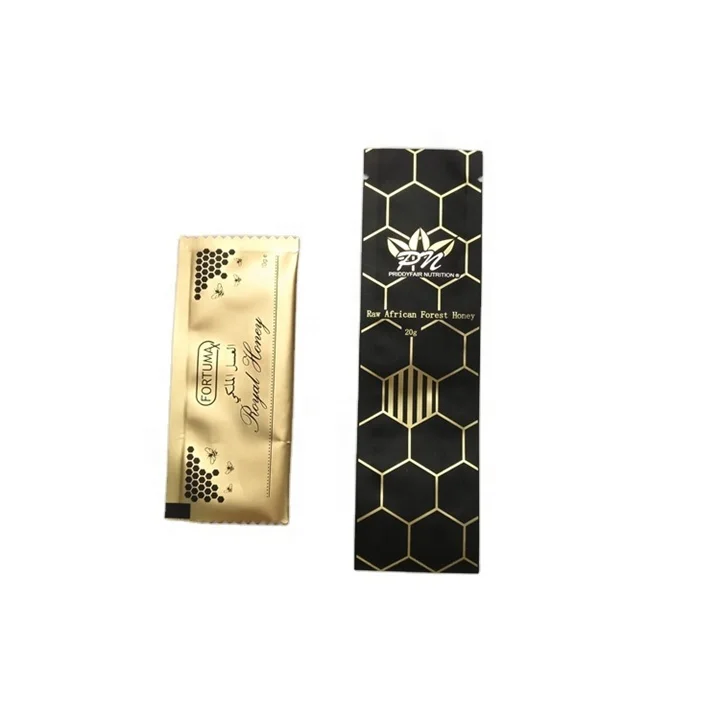 Custom 10g 20g Royal Honey Bee Sachets Food Grade Mylar Bag For Horse Honey Liquid Edibles Three Side Sealed Bags