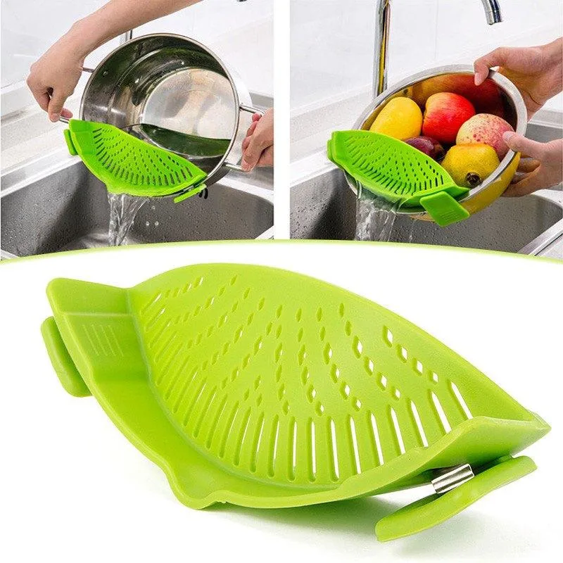 Heat Resistant Silicone Strainer Snap Clip On Pot Food Strainer For Pans Bowls