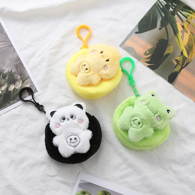 Creative Animal Bear Rabbit Panda Plush Coin Purse Keychain Cartoon Pendant Funny Mini Headphones lipstick Headphone Storage Bag
