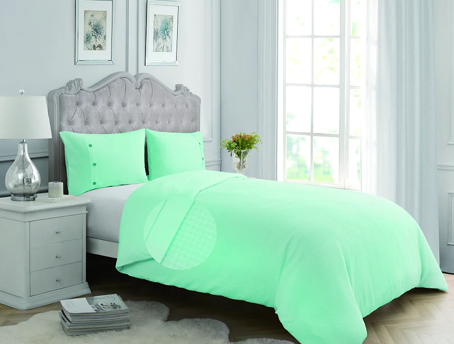 
100% cotton soft waffle shell and percale lining solid color bedding set duvet cover and pillowcase in bedding for adult 