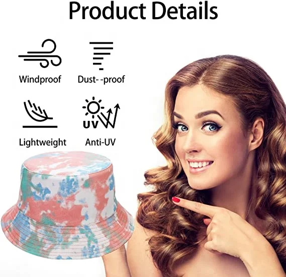 Wholesale Embroidery Designer Custom Reversible Cotton Fisherman Tie-Dye And Pastel Women Man Double Sided Tie Dye Bucket Hat