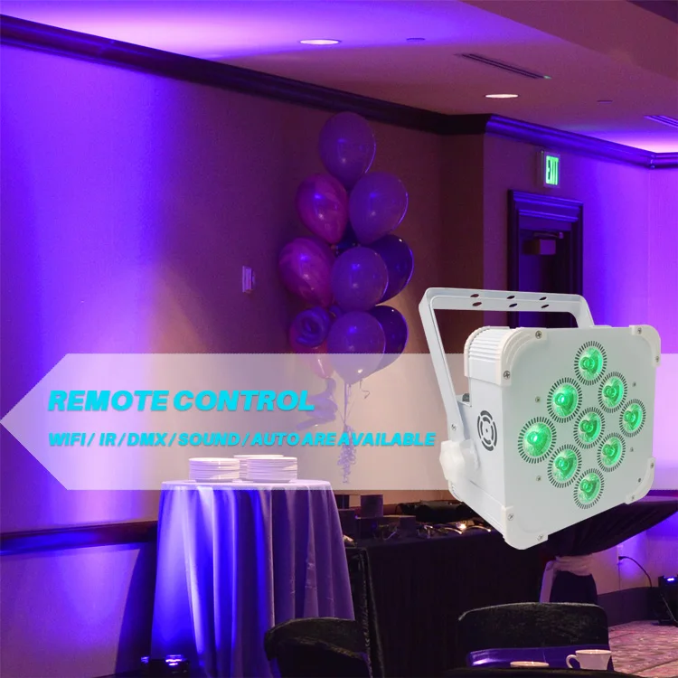 
Hot-Sale Wedding 9 18w RGBWA UV Battery Powered Wireless Slim Uplight Par LED 