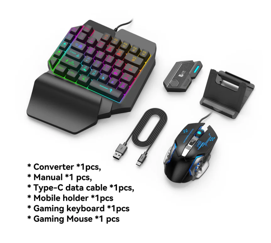 
One Hand Gaming Keyboard Mouse and Converter Pack Backlight for PS3/PS4/PS5/Xbox360/XboxONE/Xbox Series X/Switch Consoles 