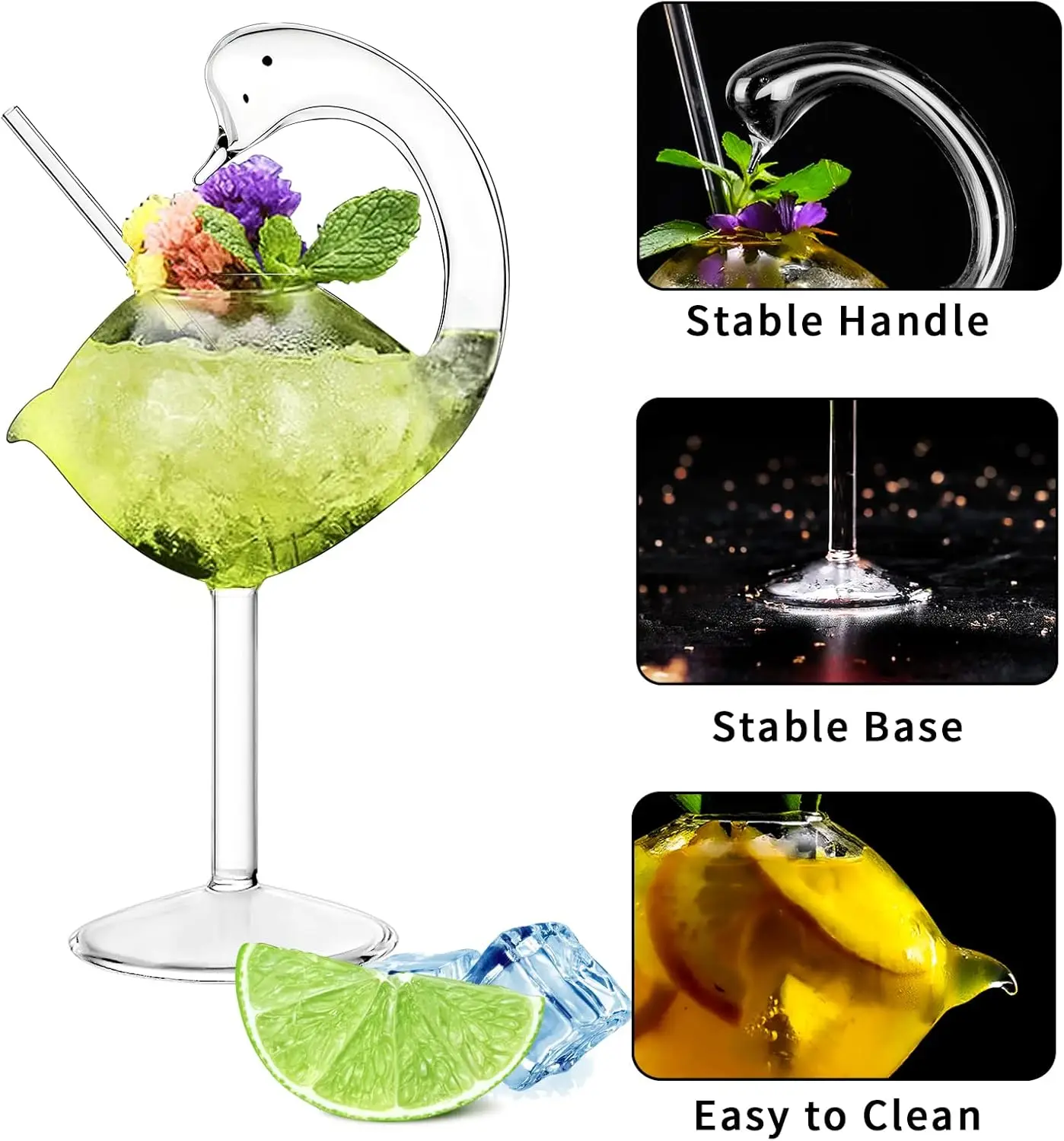 Cocktail Glass Swan Glass 6oz Creative Drinking Glasses Wedding Gift for Juice, Martini, Tequila, Margarita