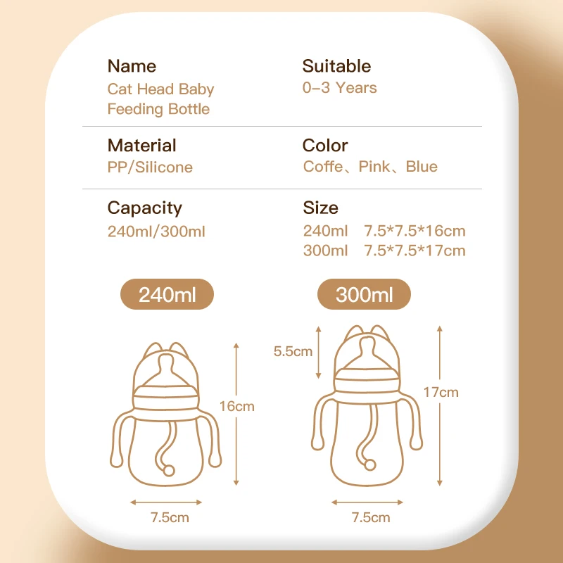 3 in 1 Anti Colic BPA Free Wide Mouth Baby Feeding PP Bottle Duckbill Nipple Straight Drink Suction Nozzle