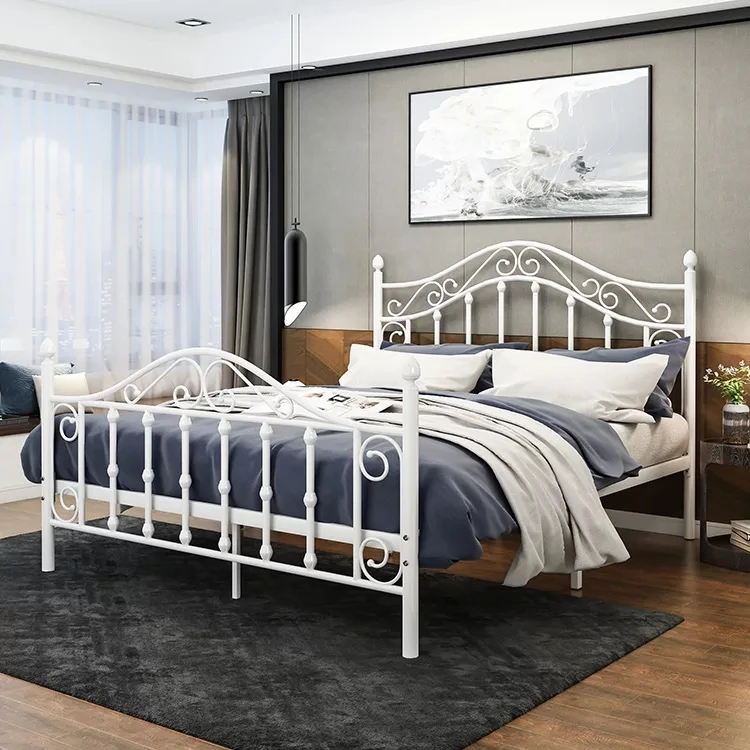 Modern room furnitures fashion 2m double bed wrought king size bed iron frame steel frame adult child double bed