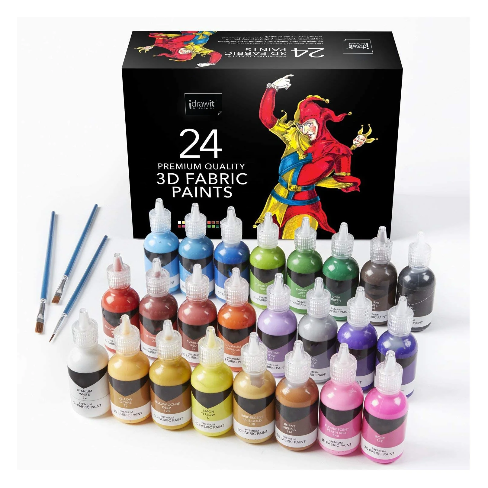 Paint for Fabric Custom 24 Colors 3D Fabric Color Paint Permanent Bottles Set With 3 Paint Brush