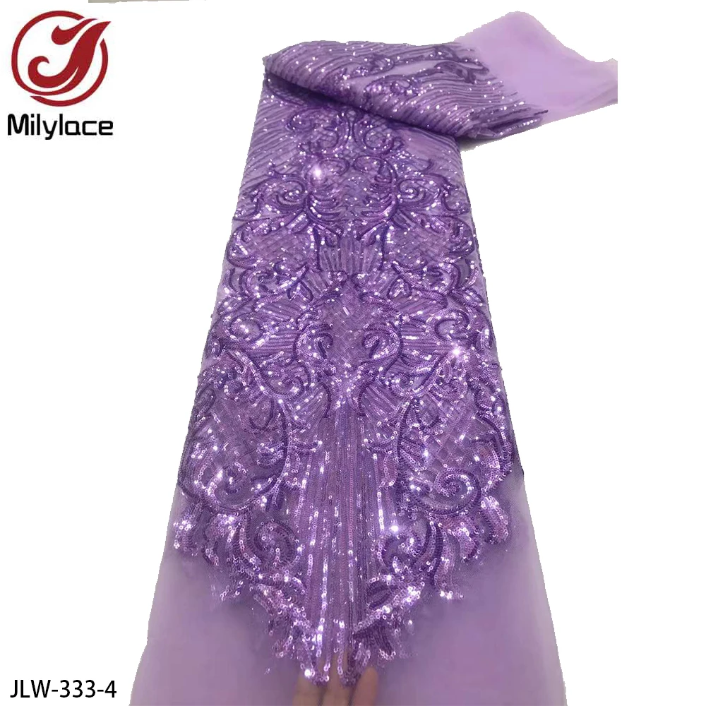 Bridal Nigerian Embroidery Luxury Sequin Lace Fabric For Wedding Dress