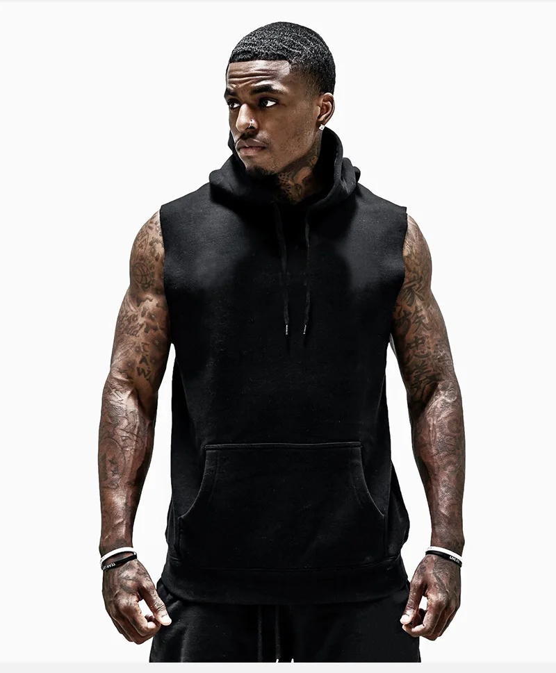 Promotional Various Durable Using Cotton Blended Mens Hooded Vests Mens Fashion Sports Vest