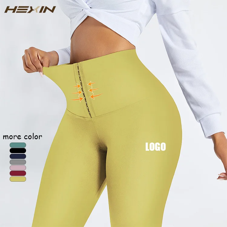 New Custom Logo Compression Adjust Hooks Tummy Trimmer Waist Trainer Pants FitnesS High Waist Yoga Pants Leggings Women