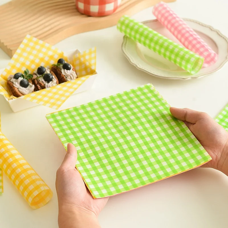 Custom 100pcs GreaseProof Basket Liners Sandwich Deli Wrap Burger Wax Paper Food Wrapping Sheets For Food BBQ Picnic Party