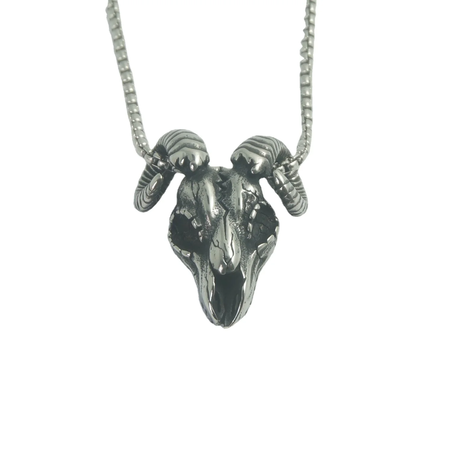 Vintage Punk Stainless Steel Devil Sheep Head Skull Necklace Gothic Men Pendant