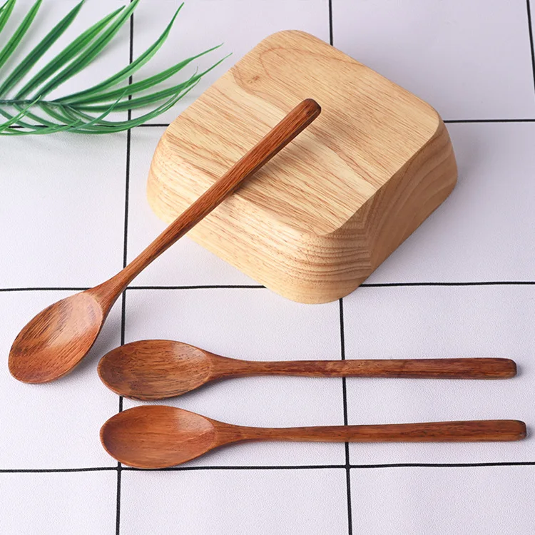 Newell Japanese Style Mixing Rice Salad Long Handle Dessert Condiment Sugar Spice Tableware Kitchen Wooden Spoon For Cooking