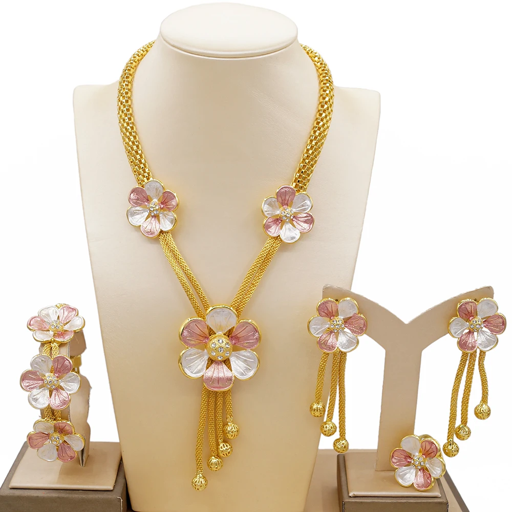 Wholesale Dubai 24 Carat Gold Party Fashion Jewelry Set South Indian Bridal Brazilian Gold Wedding Popular Style Jewellery Sets