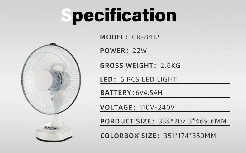Hot selling 12 inch AC DC electric 4500mAh  Rechargeable solar Table Fan oscillating desk fan with LED night light for Office